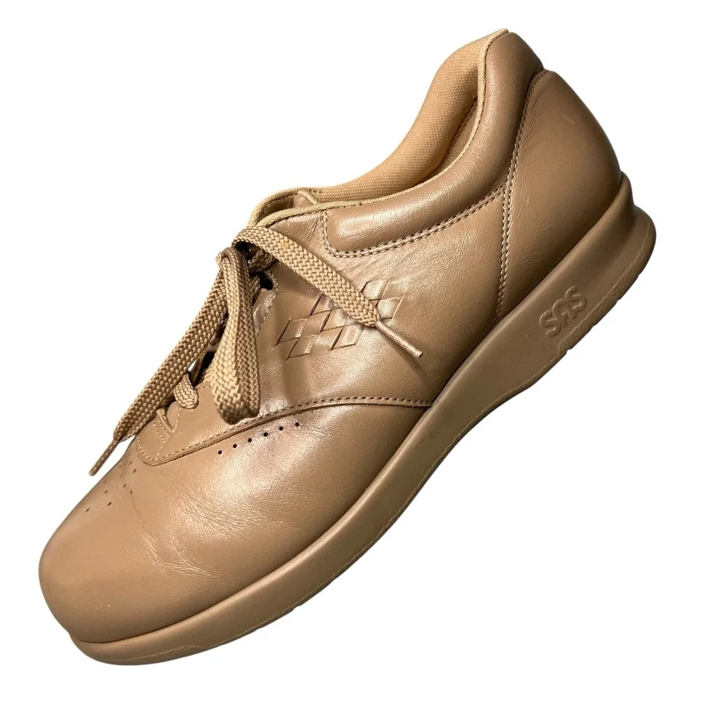 SAS Free Time Walking Shoes Womens Size 9W Mocha Leather Comfort Extra Laces